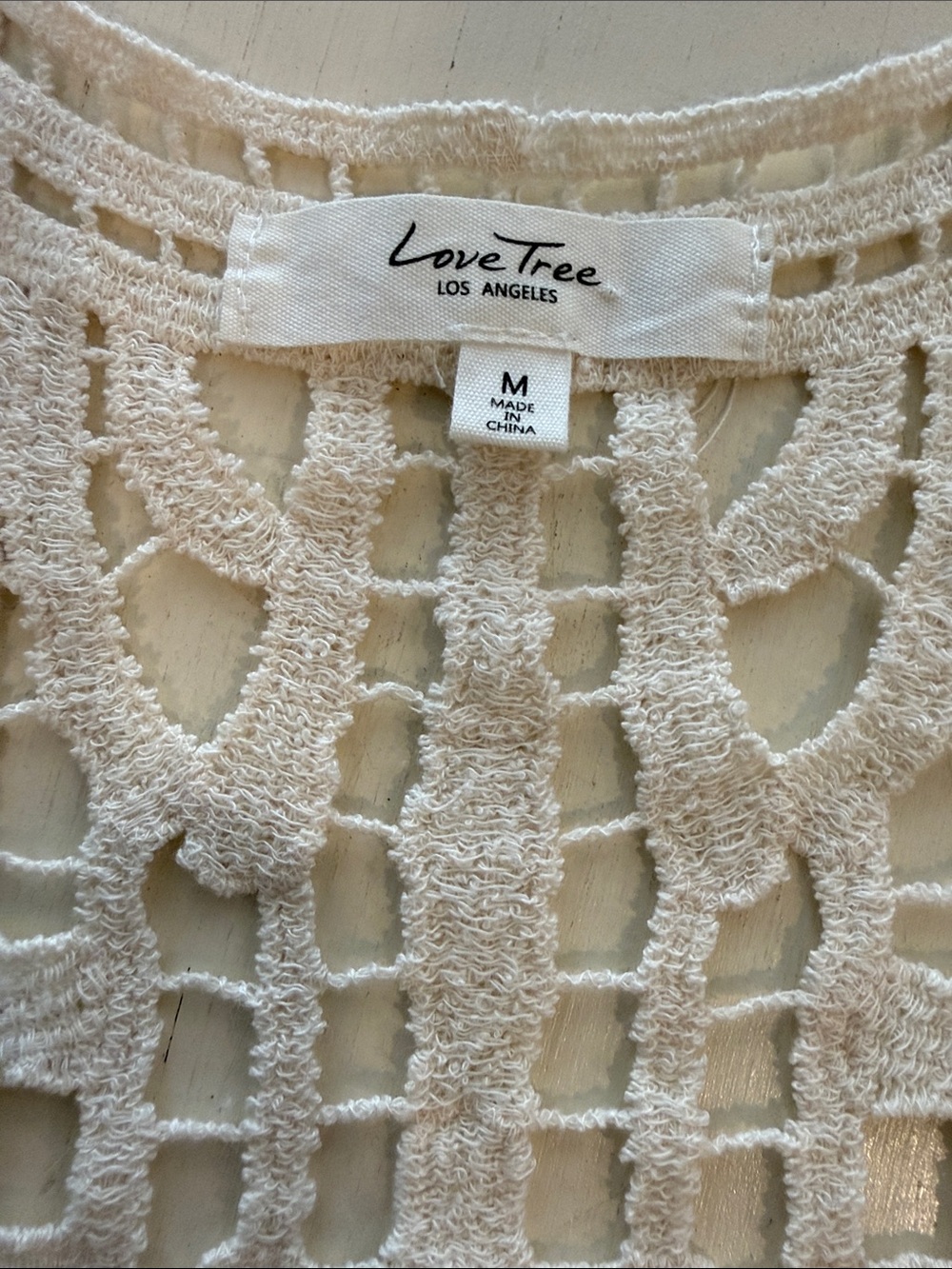Boho Festival Crochet Vest Cream Fringe Tie Front Love Tree Medium-NWOT - Picture 9 of 12